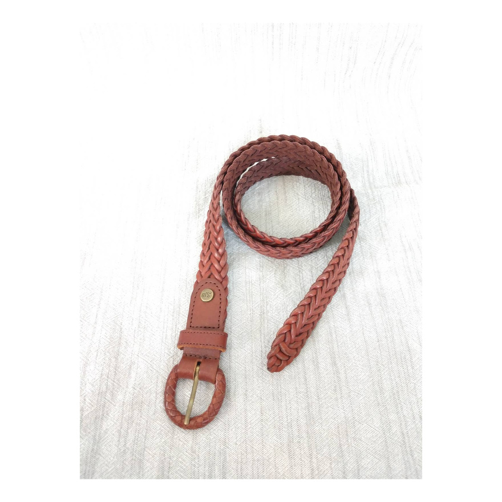 Vintage Cowhide Leather Belt Braided Brown